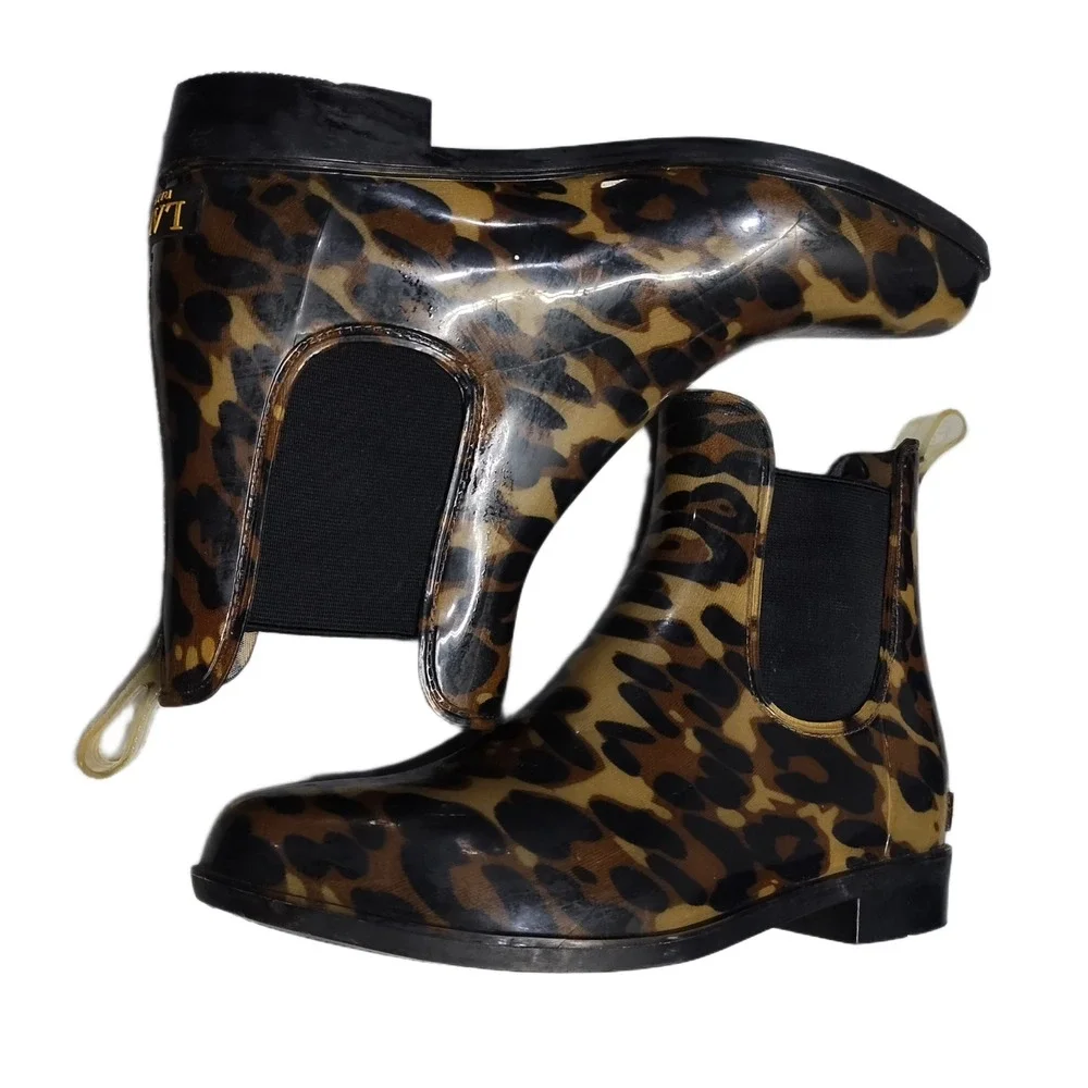 Lauren Ralph Lauren Tally Rain Boots Womens US 7B Multi Leopard Print Cuban Heel